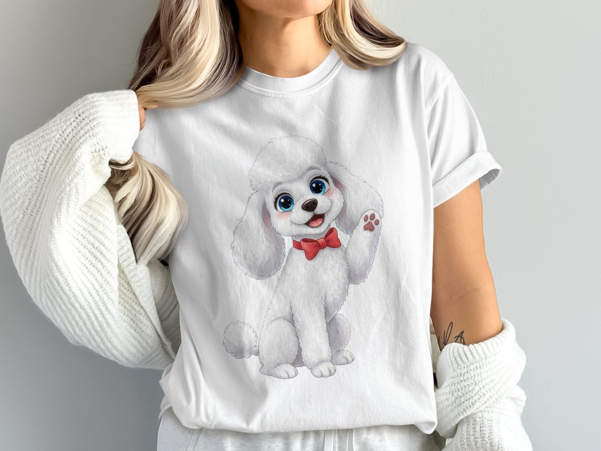 Cute Poodle T-Shirt, Fluffy Dog Graphic Tee, Women's Casual Fashion, White Cotton Top, Animal Lover Gift, Pet Owner Apparel