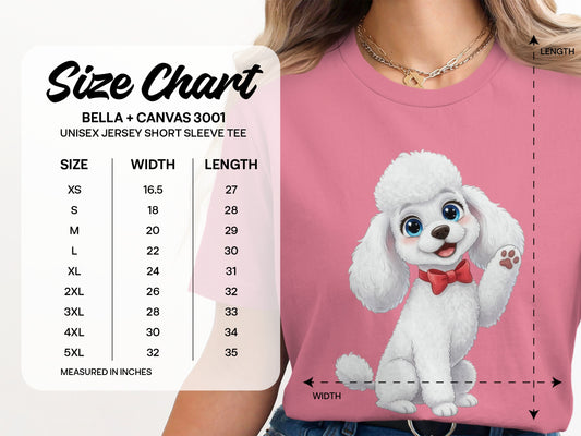 Cute White Poodle Print Short Sleeve Tee Shirt
