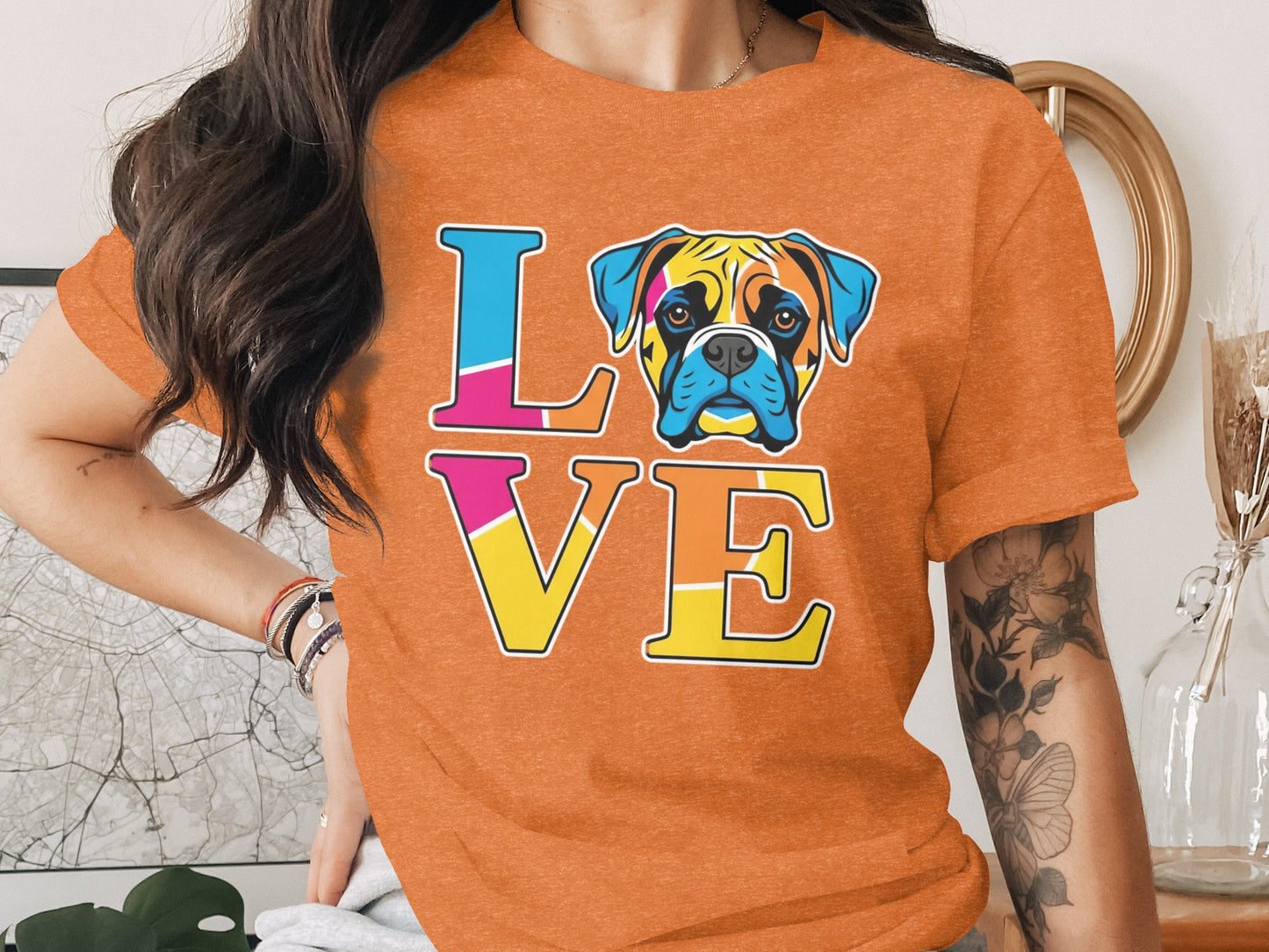 Colorful Love Boxer Dog Graphic Print T-Shirt product