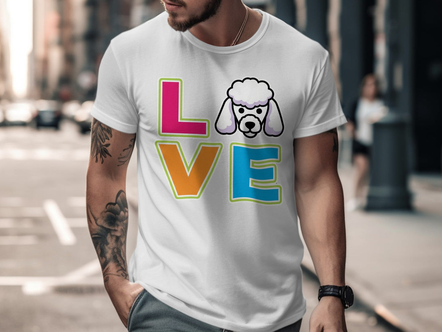 Colorful Love Poodle Graphic on White T-shirt product