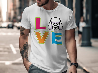Colorful Love Poodle Graphic on White T-shirt product