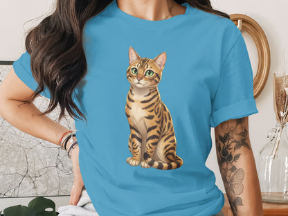 Cute Cat Print on Sky Blue Casual T-Shirt Product