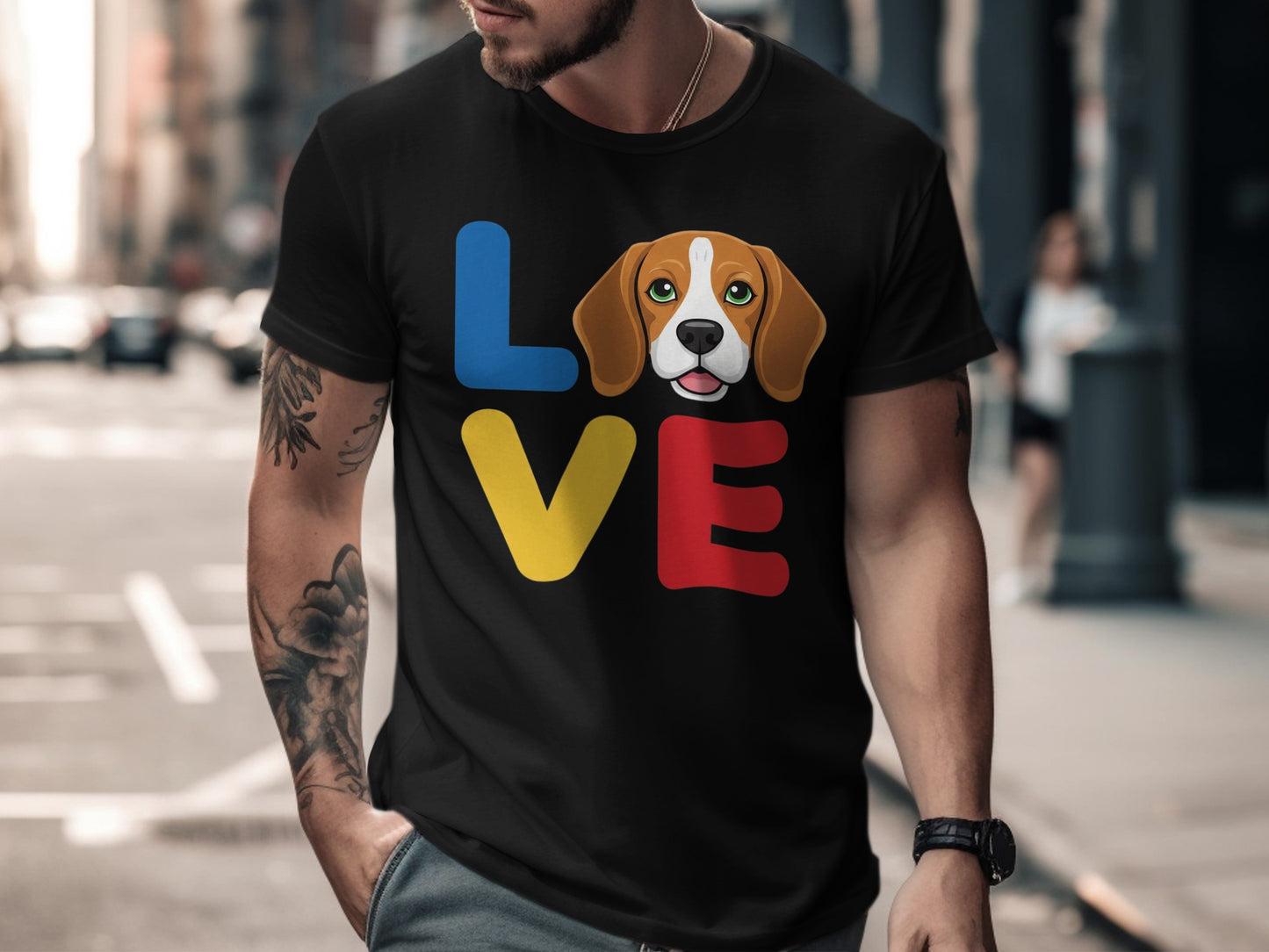 Colorful Love and Dog Graphic Black T-Shirt product