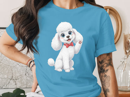 Cute Cartoon Poodle Graphic on Blue T-Shirt