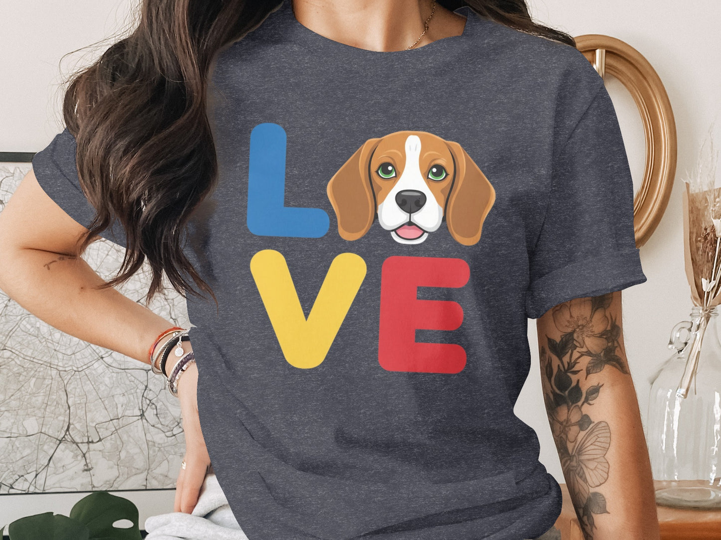 Colorful Love Beagle Print Graphic T-Shirt product
