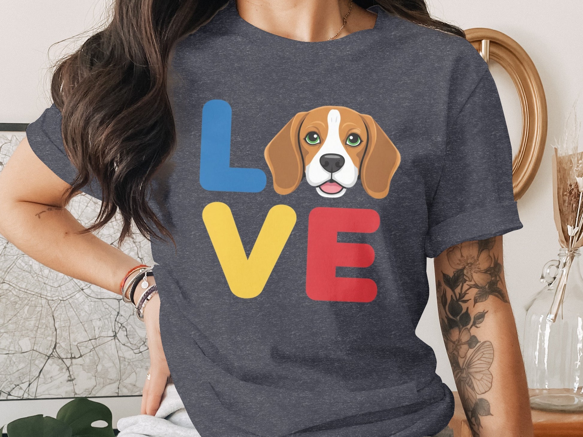 Colorful Love Beagle Print Graphic T-Shirt product