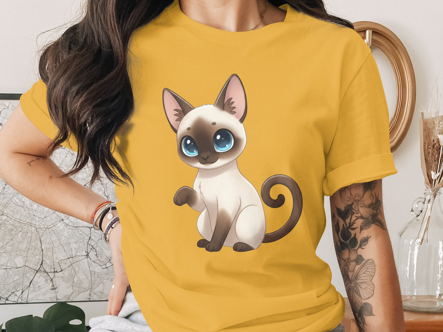 Cute Cartoon Siamese Cat Graphic T-Shirt Design