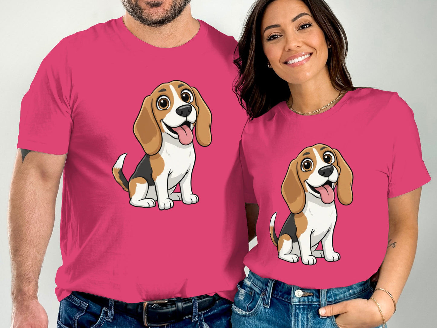 Matching Beagle Cartoon Graphic T-Shirt Set